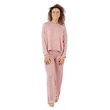 TRAMAS+ Pijama Mujer Entretiempo, Pijama Angorina de Mujer, Conjunto de Camiseta de Manga Larga y Pantalón Largo con Cintura Ajustable Calentito, Conjunto para Mujer - S, Rosa