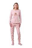 Noidinotte – Pijama de mujer de invierno cálido de algodón, Rosa y negro., S