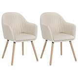 WOLTU 2X Sillas de Comedor Nordicas Estilo Vintage Juego de 2, Tapizadas con Reposabrazos en Terciopelo, Estructura de Madera Crema BH95cm-2