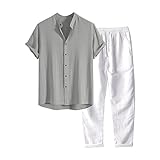 Sudaderas Genéricas Rosa Hombre Hombre Casual Primavera Sólido Color Manga Corta Cuello Rabattu Top Pantalones Largos Traje Sudadera Sudadera Sudadera, gris, XXXL