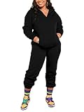 HBQ Conjunto de 2 piezas para mujer, conjunto de sudadera de terciopelo con cuello en V, sudadera holgada, conjunto de chándal para descansar, Negro -, XL