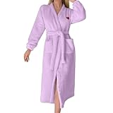 Albornoz largo para mujer, ligero, estampado de corazón, camisón largo con cinturón, suave, cómodo, con bolsillos, ropa de dormir holgada oblicua con cuello en V, bata estilo bata de descanso, cuello