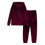 Traje de casa de terciopelo para mujer de 2 piezas con capucha, chándal de terciopelo suave de sudadera con capucha y pantalones, cómodo traje de ocio para días relajados, Style_i04 Vino Rojo, M