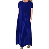 Elegante vestido largo casual de terciopelo dorado con cuello redondo para mujer, delgado y semiformal (2), azul, XL