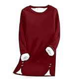 Generisch Parte superior elegante de manga larga para mujer, camiseta de manga larga, deportiva, cuello redondo, sudadera sin capucha, sudadera monocolor, sudadera de terciopelo, cómoda chaqueta para