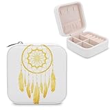 Jubonexis Simple - Joyero pequeño con diseño de atrapasueños amarillo, organizador de joyas, portátil, de piel sintética, mini estuche de viaje