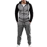 Genérico Chándal de manga larga para hombre, 2 piezas, manga larga, cremallera, Chándal deportivo de gran tamaño, con cintura elástica, conjunto casual con cordón, gris oscuro, XXL