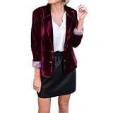 Chaqueta blazer de terciopelo para mujer con mangas largas y cárdigan frontal abierto para negocios y entornos profesionales (XL rojo vino)