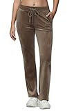COZZIPLUS Pantalón de Terciopelo para Mujer, Deportivo, Pierna Recta, Cintura Alta, con Bolsillos, Moca, Medium