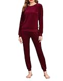 Wayleb Conjunto Chándal Terciopelo Mujer Cálido Pijama Invierno Manga Larga Cuello Redondo Ropa de Dormir Casa Térmica Casual Cómodo