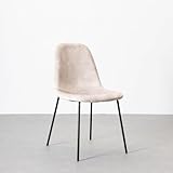 LOLAhome - Silla de Comedor o Cocina Gina Beige tapizada en Terciopelo con Patas metálicas Negras