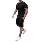 Chándal para hombre corto de verano de dos piezas con camiseta de manga corta y pantalones cortos con cordón, moda monocolor, chándal cómodo, transpirable, traje deportivo para exteriores, ropa de