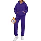 Generisch Traje deportivo para mujer, fitness, chándal para mujer, holgado, monocolor, sudadera con capucha y pantalón, 2 piezas, traje deportivo para el tiempo libre, más terciopelo, traje de otoño
