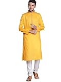 Manyavar Kurta Set para hombre, manga completa, cuello mandarín, conjunto de kurta étnica para compromiso, boda, fiesta, sólido, Amarillo, XX-Large