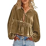 Blusa elegante de terciopelo para mujer, color liso, disfraz de rendimiento, holgada, holgada, caqui, 3XL