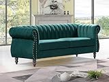 Vente-unique-Sofá Chesterfield de 3 plazas de Terciopelo Verde Esmeralda Trumbo