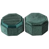 Sosoport Caja Octogonal de Terciopelo para Anillos Soporte Vintage para Propuesta de Boda Caja de Joyería Portátil y Práctica Color Verde Oscuro