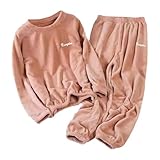 Modeewel Pijama Mujer Nuevo Grueso Plus Terciopelo Tamaño Grande Pijamas Algodón Navidad Niñas Pijama Manga Larga Traje de Casa Ropa de Dormir Algodón Cálido Suit Pajamas para Mujer Invierno Coral