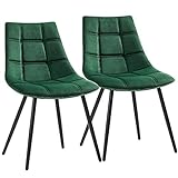 SONGMICS Juego de 2 sillas de comedor, Sillón, Sillas tapizadas, Sillas de cocina modernas, con patas de metal, superficie de terciopelo, Verde LDC084C01