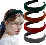 Yanxinyu 4 cintas para el pelo para mujer, de terciopelo, anchas, suaves, gruesas, con textura de terciopelo grueso, elegantes diademas antideslizantes, accesorios para el cabello (negro, verde