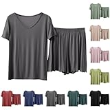 Conjunto de 2 piezas, camiseta de cuello en V, manga corta, pijamas de satén de seda, ropa de cama, ropa de dormir ancha, Negro , M