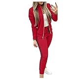 Briskorry Chándal de mujer a cuadros con capucha y pantalón elástico con bolsillos, traje deportivo de dos piezas para el tiempo libre, chándal, chándal, ropa deportiva, rojo, XL