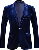 RONGKAI Chaqueta de Terciopelo para Hombre con Ajuste Delgado para Boda, Baile de graduación, Cena, Azul Marino/Flor y Brillo, Medium