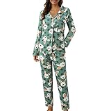 Conjunto de pijamas de 2 piezas de mujer pijama de dos piezas casual de manga larga con botones de solapa e impresión de lunares y pantalones ropa transpirable ligero cómodo dormir otoño invierno, 03