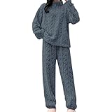 Conjunto de pijama de forro polar para mujer, conjunto de pijama mullido para invierno, cálido, ropa de dormir de Navidad, ropa de dormir suave y acogedora, cómoda ropa de dormir térmica, conjuntos de