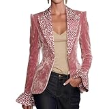 Generisch Abrigos de terciopelo para mujer, diseño de leopardo, mangas largas abullonadas, solapa y cuello en V, chaqueta de terciopelo con mangas de campana y botón único, Rosa., XXL