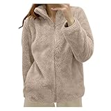 Generisch Chaqueta de forro polar para mujer con cuello y cremallera, ropa exterior acogedora, caqui, L