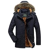 liaddkv & Invierno Color de la Manga Hombres Chaqueta de Felpa Cuello Sólido Largo con Capucha Parka de Invierno Hombres Impermeable Hombres, Negro , XL