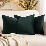 MIULEE Funda de Cojines Navidad de Terciopelo Cojines de Sofá Funda de Almohada Decorativo para Silla Cama Habitación Dormitorio Salón Sala de Estar Oficina 2 Piezas 30x50 cm Verde Oscuro
