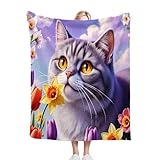 Dozrmey Manta para Cama Individual Gato Morado, 150x200 cm Manta Versátil para Interiores, Tejido de Franela Salón Dormitorio y Zonas de Descanso, Sin Pérdida de Color L246-