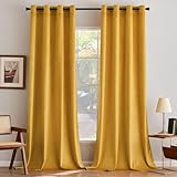 MIULEE Cortinas Salon Terciopelo Amarillo Mostaza con Ojales, 2 Piezas Cortinas Terciopelo Invierno 140x245 CM, Cortinas Termica Terciopelo para Dormitorio, Suave Cortina Habitacion Terciopelo