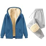 Vhersily 2025 Mono de mujer de invierno deportivo de forro polar completo cálido sudadera con cremallera capucha y pantalones de terciopelo completo 2 piezas chándal de gimnasia de vellón forrado