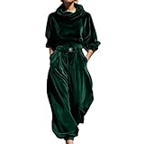 Genérico Traje de Pantalón de Terciopelo con Capucha y Mangas Amplias para Mujer Conjunto Casual de Dos Piezas (Green, XL)