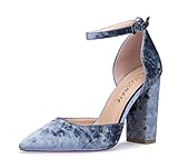 Castamere Mujer Correa de Tobillo Sandalias Ancho Tacón Puntiagudas Zapatos de Tacón 10CM Azul Terciopelo Zapatos EU 40