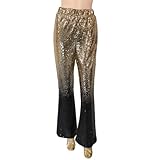 GMQWRK Pantalones acampanados de lentejuelas para mujer, pantalones de lentejuelas brillantes con cintura elástica, pantalones acampanados brillantes, para festivales, carnaval, rave, fiesta, disfraz