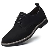 Asifn Oxford Zapatos Casuales con Cordones de Cuero de Gamuza clásico para Hombre Zapatos Bajos de Terciopelo de Negocios británicos Transpirables （Negro,47 EU