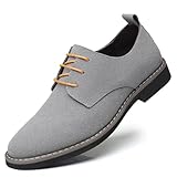 Asifn Oxford Zapatos Casuales con Cordones de Cuero de Gamuza clásico para Hombre Zapatos Bajos de Terciopelo de Negocios británicos Transpirables （Gris,42 EU