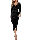 Rongseng Vestidos Invierno Mujer Elegantes Vestido de Fiesta de Terciopelo Cuello V Manga Larga Casual Vestidos Maxi Vestidos Color Sólido Vestido para Boda Cóctel Fiesta Otoño e Invierno