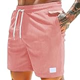 Generisch Pantalones cortos para hombre Corduroy Pantalones cortos de ocio Pantalones cortos de playa de color sólido ligeros Pantalones cortos de verano Cintura elástica Pantalones cortos de chándal