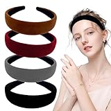 Dancepandas 4 Diademas de Terciopelo Anchas para Mujer, Diadema Acolchada de Tela de Terciopelo Estilo Retro Accesorios para el Pelo Vintage para Uso Diario Fiesta