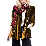 Chaquetas de mujer para la transición de tallas grandes blazer de terciopelo para mujer elegante chaqueta blazer cuello de solapa clásica chaqueta de traje cruzado suave y cómoda blazer de terciopelo