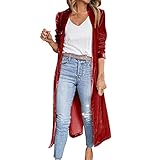 Abrigo casual de terciopelo para mujer, abrigo elástico suelto, abrigo largo para exteriores, abrigo largo casual, cárdigan con bolsillo, abrigo sólido, rojo, XL