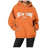 Generisch Sudadera con capucha para mujer con estampado de letras de manga larga con bolsillos, naranja, XL