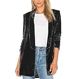 Generisch Chaquetas de entretiempo para mujer, blazer moderno de terciopelo para mujer, tallas grandes, chaqueta blazer frontal abierta, cuello de solapa, abrigo de terciopelo monocolor, chaqueta de