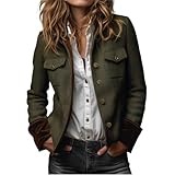 Blazers de tweed para mujer, estilo vintage, con bloqueo de color, terciopelo, solapa, manga larga, botones, recortado, elegante, abrigo de trabajo, Ejercito Verde, XS