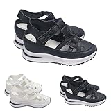 Sandalias deportivas para mujer de verano - Orthopädiscahe con correa en T Cuña, sandalias de cuña cerradas, sandalias cómodas zapatillas transpirables, sandalias de verano ligeras, Negro , 37 EU